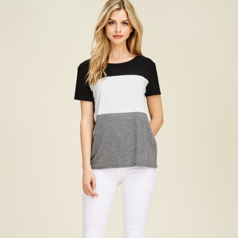 Short Sleeve Casual Color Block Top Tee
